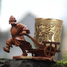 黃銅百福杯 仿古茶杯酒杯 雕刻杯 黃銅米缸 聚財百福缸擺件, 1個, 鵰刻龍鳳呈祥-小蠻腰二兩盃, N/A
