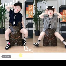 兔巴叮童裝 兒童韓版針織套裝 夏季新款休閒翻領無袖背心短褲時尚兩件套