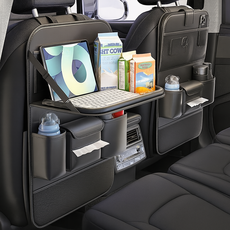 루킨랩 고강도지지 폴딩 테이블 가죽 시트백 차량 수납함, 블랙, 1개