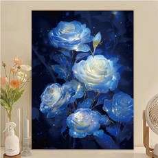 藍魅金綫十字繡 2024新款客廳臥室唯美夢幻藍色牡丹花卉滿繡 手工繡, 1個, 8178藍魅（36色）帶金線,滿繡大格四股繡（65x85）棉線