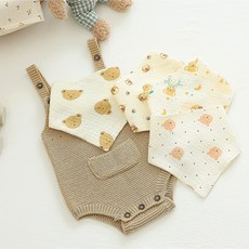 (4개/1set) 면 거즈 6중 턱받이 유아 신생아 네이밍 아기 자수 침받이 스카프 빕