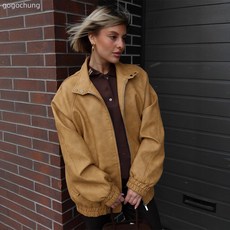 寬鬆皮夾克外套歐美2025秋季立領拉鍊PU皮衣女