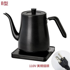 304不鏽鋼細長嘴電熱水壺 鈦銀灰 110V 美規插頭, B款黑色 304不鏽鋼電熱水壺 110V 1000W 800ML