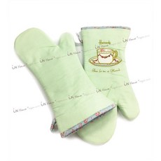 idalza 鄉村風厚實隔熱烤箱手套 (古典茶杯圖案，全棉材質，微波爐適用), 一隻手套, 一隻手套