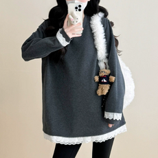 여성 임부복 레이스 레이어드 루즈핏 박스티 꾸안꾸 레이스 레이어드 롱티 데일리 레이스 루즈핏 롱티 A857
