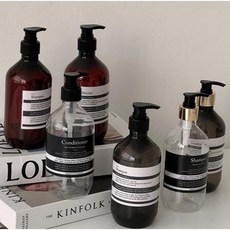 욕실 공병 디스펜서 샴푸 호텔 갈색병 샴푸통 바디워시 린스 리필통 500ml, 바디워시라벨, 갈색500ml