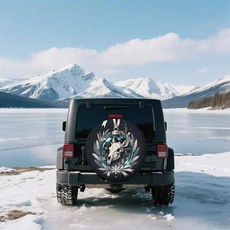 스페어 타이어 커버 폴리에스터 섬유 고딕 눈송이 해골 장식 디자인 트럭 트레일러용 겨울, 1. 15 inch, 1개