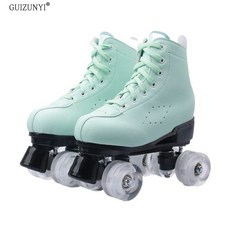 파스텔 롤러슈즈 발광롤러 플래시 입문용 성인용, 1개, 그린 가죽+화이트 휠