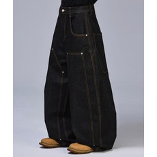 SCALLYWAG 더블니 배기 카펜터 생지 데님[블랙] 246065