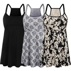 SUIEK 3팩 임산부 수유 탱크 탑 브라렛 면 모유 캐미솔 포함 A-블랙+그레이 프린트+리프 - 네 번째 스타일 S