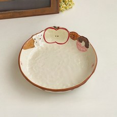 귀월미 홈카페 감성 도자기 디저트 접시 예쁜 과일 플레이트 브런치 아침 식사용 접시, 4