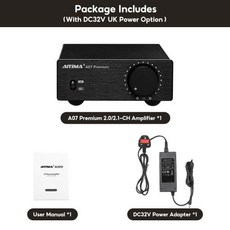 앰프 카페 세련된 음향시공 AIYIMA A07 프리미엄 TPA3255 전력 300Wx2 클래스 D 디지털 오디오 HiFi 2 채널 스테레오 사운드 Hifi 홈, 이탈리아, With 32V 5A UK Plug