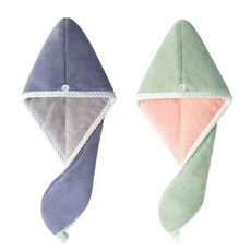 桃園熱賣 幹髮帽女 超強吸水速乾髮巾 雙層加厚速乾髮帽 洗頭毛巾浴帽成人擦頭髮毛巾, 熊雙層藍灰+綠粉【雙件裝】, 1個