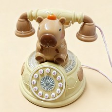 兒童卡皮巴拉新款電話機玩具燈光音樂益智早敎仿真複古故事座機 GGQJ, 1個, 黃色 *卡皮巴拉*/棕色底座,送五號電池