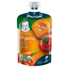 거버 2단계 이유식 애플 캐럿 스쿼시 퓨레 Gerber Organic 2nd Foods Pouches Apples Carrots, 1개, -