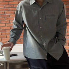 XL-4XL 포시즌 오버핏 스트라이프 셔츠 남자빅사이즈 남방 오버핏 베이지 민트 블랙