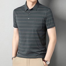 2026男士夏季Polo衫短袖休閒衫，條紋翻領T恤，輕薄透氣運動新款
