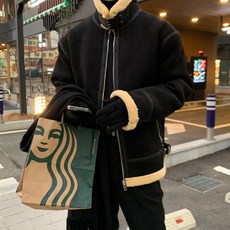 英倫雅痞風麂皮絨羊羔毛棉服外套 冬季男士高級感飛行員夾克