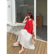 Yellwel 투피스 스타일 롱 드레스 루즈핏 슬림핏 홀 디테일 민소매 원피스 여름용 DJP