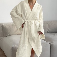 純棉寬鬆睡袍 春夏季透氣舒適繫帶休閒家居服