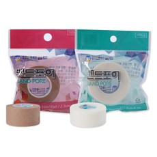 밴드골드 밴드포어 중형 1인치(2.5cmx9.1m) 갈색 1롤 + 화이트 1롤 저자극 종이반창고 개별포장, 1세트, 2개입