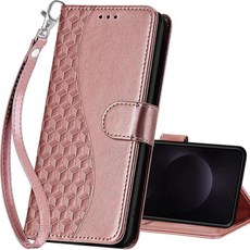 삼성 갤럭시 S25 엣지 5G 지갑 케이스 여성용 남성용 스탠드 기능이 있는 플립 폴리오 커버 삼성 S25 엣지에 맞는 PU 가죽 폰 케이스 [로즈 골드], 5