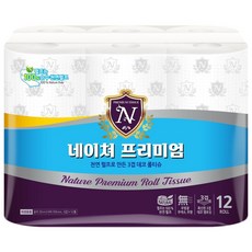 네이쳐 프리미엄 100% 천연 펄프 롤화장지, 1개, 12롤, 30m