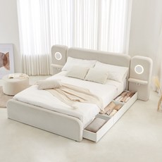 동서가구 소프틴 아쿠아텍스 패브릭 호텔 LED 수납 침대 프레임 Q DF926578, 아이보리