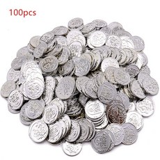 100pcs 포커 카지노 칩 코인 금도금 플라스틱 스페인 보물 게임 포커 칩 장난감, Silver
