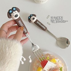 臺灣出貨 勺子餐具 叉子筷子套裝 家用韓式 ins風家用不銹鋼卡通可愛便攜, 大耳朵狗,筷子【單雙裝】, 1個