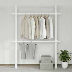 32파이 와이드 2단 행거 고정식 설치형 튼튼한 시스템 행거, 넓이 100-180cm x 높이 110-260cm