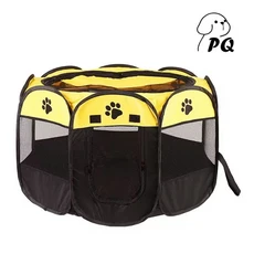 접이식 고양이 케이지 애완동물 울타리 캠핑 텐트 배변함 분만실 팔각형 도매 강아지 발자국 휴대 용이, 03 Yellow.