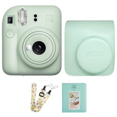 후지 인스탁스 미니12 즉석카메라+가죽케이스/스트랩+전용앨범, 민트그린/그린, 1개