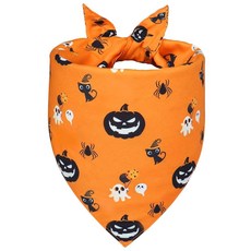 WoffBow 대형견용 할로윈 강아지 반다나 1팩 - 양면 박쥐 거미줄 프린트 빠른 건조 편안함 트릭 오어 트릿 반려동물 파티라지 248382, Halloween - Orange