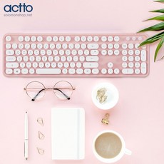 솔로몬샵 엑토 레트로 무선키보드 KBD-48 13개의핫KEY 106키, 색상:핑크, 1개