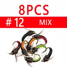 비무 8개 # 12 # 14 황동 구슬 머리 빠른 싱킹 요정 스커드 플라이 버그 웜 송어 낚시 파리 인공 곤충 낚시, 07 8pcs size12 MIX