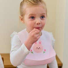 따블리에 실리콘 아기 턱받이 이유식용 자기주도 방수 포켓형, 1개, 1개입, 핑크