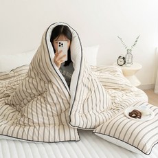 아토앤알로 뉴트럴 스트라이프 먼지없는 항균 양면 차렵이불 S/SS