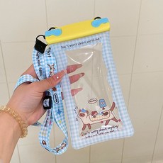 手機防水袋可觸屏游泳自封密封袋女生潛水漂流拍照透明高清手機套, 1個, 餐桌貓黃藍格子
