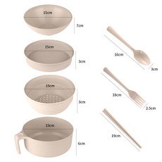 桃園發運 小麥秸稈餐具 泡麵碗帶蓋餐具 大號碗筷學生上班族便攜飯盒套裝, 北歐米六件套+濾湯+菜格, 1個