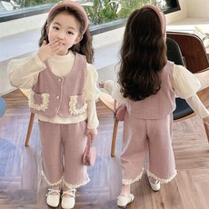 女童秋季套裝2024春秋新款時尚韓版時髦洋氣女孩小香風馬甲三件套【Hi！Kids】