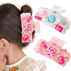 [ 1161746 ] 팬티드 여성용 캔디 헤어 클립 2개 - 슈가 롤리팝 라인스톤 대형 직사각형 미끄럼 방지 PVC 클립 얇고 두껍고 짧은 긴 컬리 액세서리 생일 및 개학