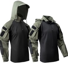戶外速乾CS登山T恤春秋上衣迷彩連帽男士長袖戰術T恤