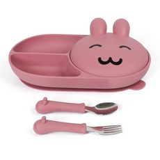 실리콘 아기 접시 이유식 후 유아의 자가 수유 100% 식품 등급 실리콘 BPA 프리 포크와 스푼을 포함한 3칸 분리 흡착 컵이 있는 미끄럼 방지 유아용 접시(그린), 핑크
