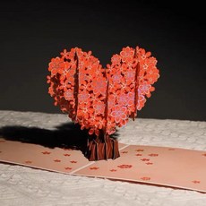 超值 立體生日賀卡剪紙祝福節日燙金成品卡片愛心櫻花樹手寫情人節 副廠商品, 1個, 愛情櫻花樹賀卡 有寫字小卡片