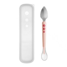 水果泥刮勺 刮泥勺 副食品餐具 附收納盒 多功能果泥勺 304不鏽鋼 輔食神器 輔食 雙頭刮果泥湯匙, 薄荷粉（帶收納盒）, 1個