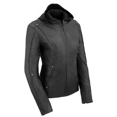 Milwaukee Leather 밀워키 레더 MLL2555 여성용 블랙 3/4 후드 가죽 재킷 사이드 스트레치 - 2XL, Large