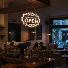 HK Sell 징크 OPEN 네온사인 어댑터 영업중 LED 간판 아크릴 오픈 매장 인테리어 조명 LED, 웜화이트