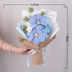 格桑花針織花束毛線手工編織花畢業情人節禮物永生花, 格桑花針織花束 藍色:如圖所示