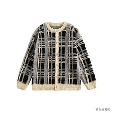 美式復古慵懶風仿貂毛針織開衫外套 秋季寬鬆毛衣 - 臺灣出貨